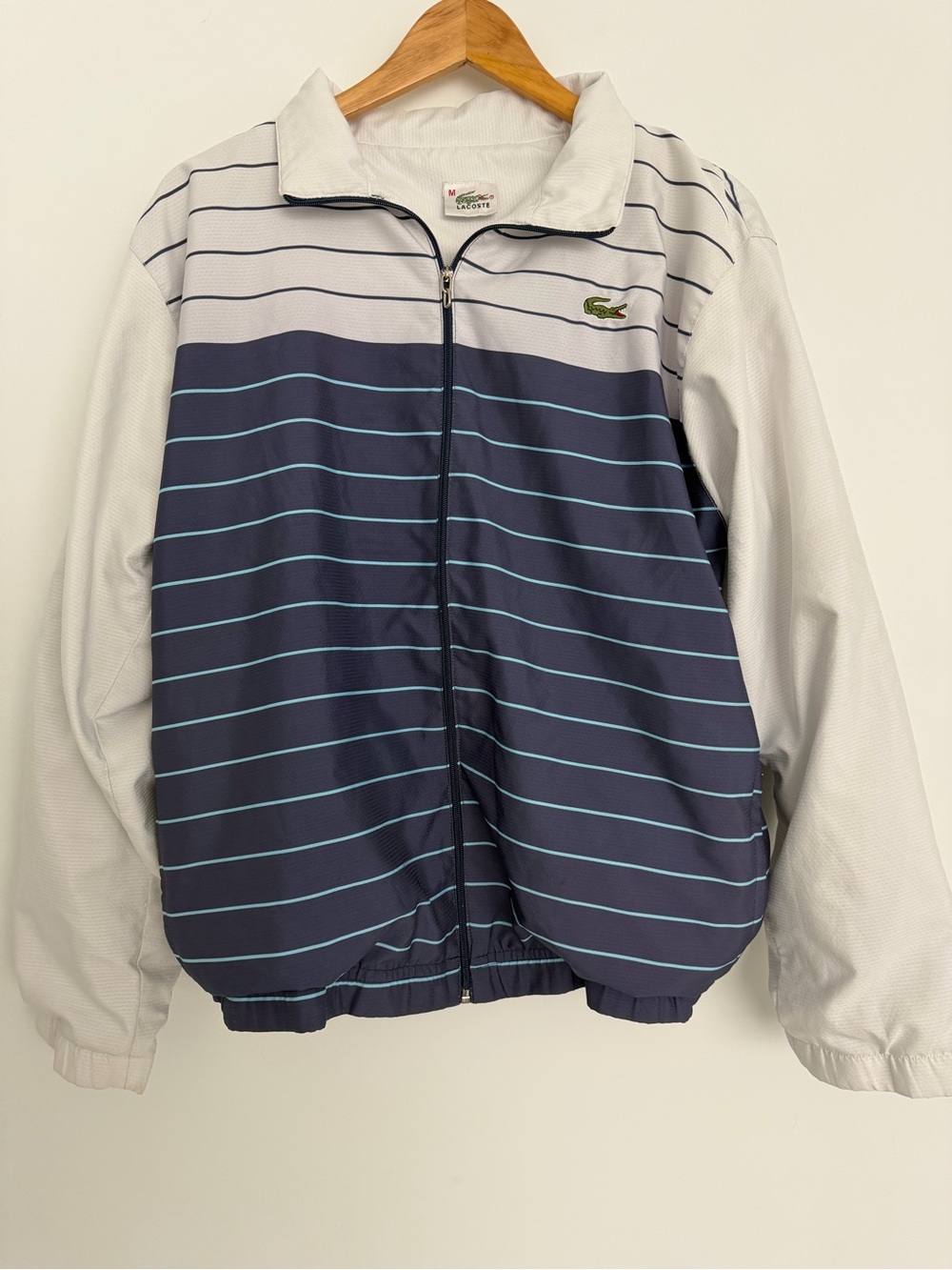 Lacoste Striped Zip-Front Track Jacket in Navy & White preppy Classic